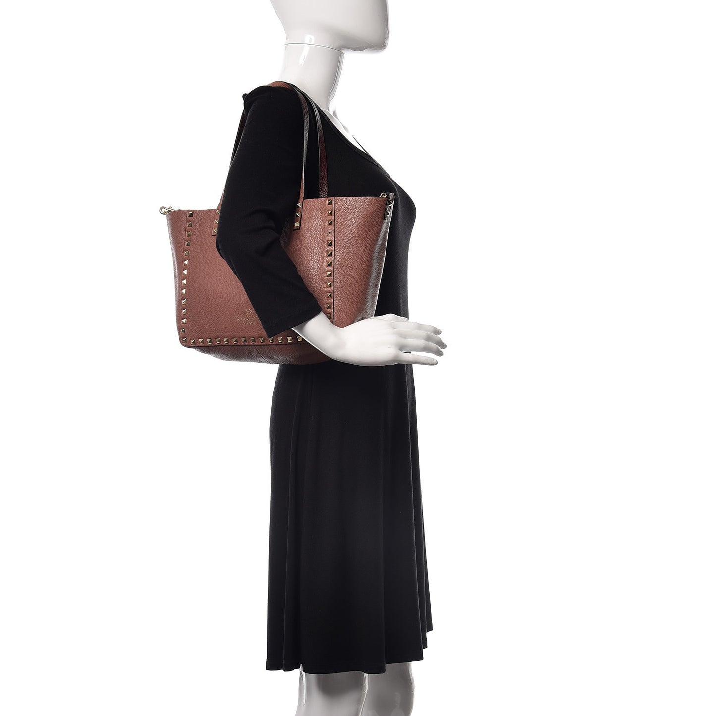 Pebbled Calfskin Small Rockstud Reversible Tote Rubin Blush