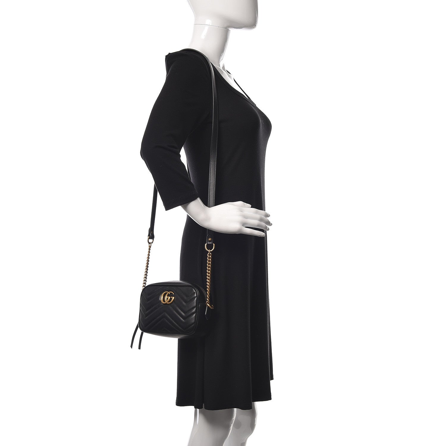 Gucci Calfskin Matelasse Mini GG Marmont Chain Shoulder Bag Black 2 of 10