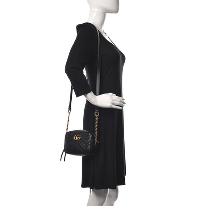 Gucci Calfskin Matelasse Mini GG Marmont Chain Shoulder Bag Black 2 of 10
