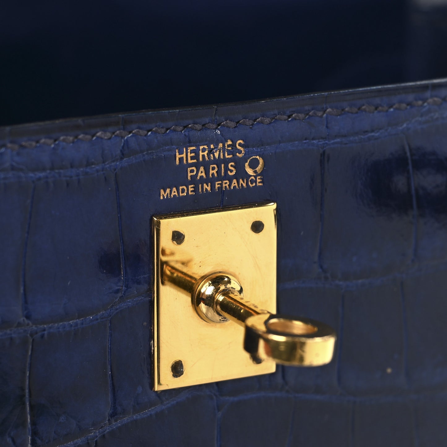 Shiny Crocodile Mini Kelly Sellier 20 Bleu Marine