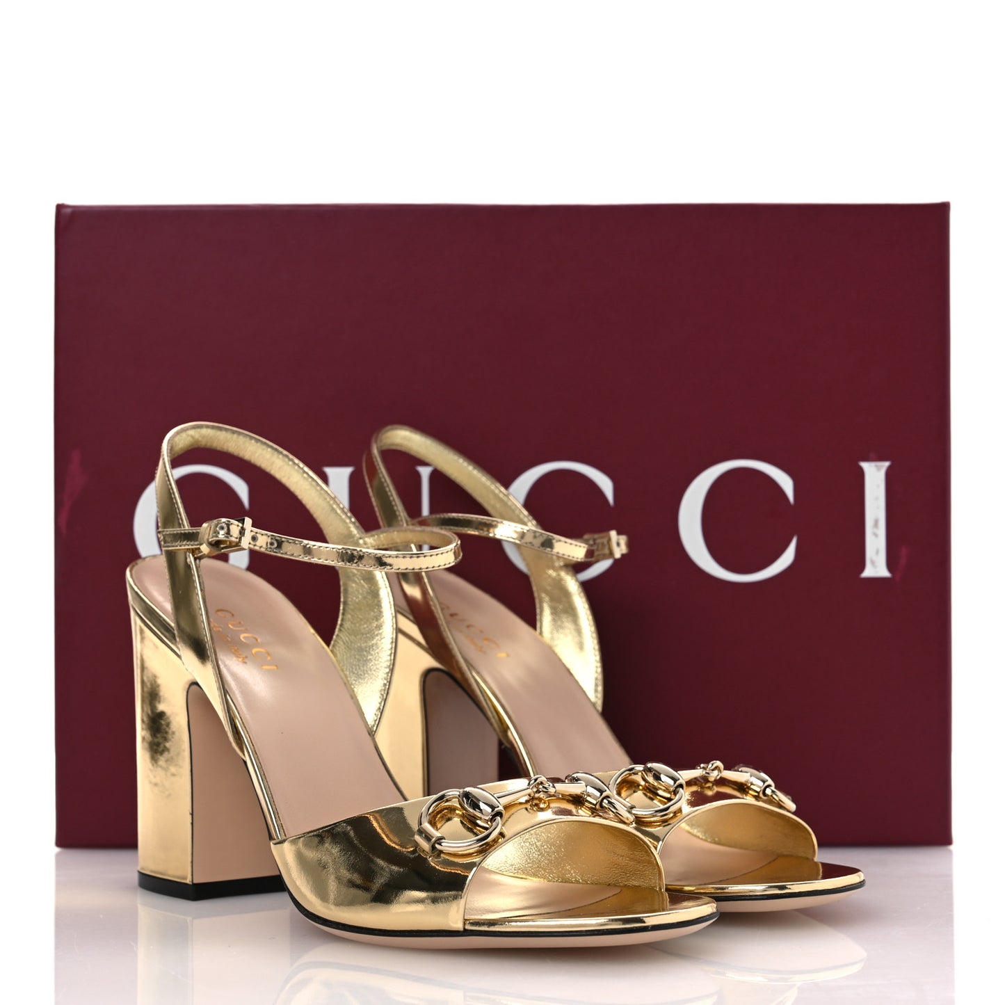 Metallic Nappa Horsebit Cross Strap 95mm Sandals 38 Gold