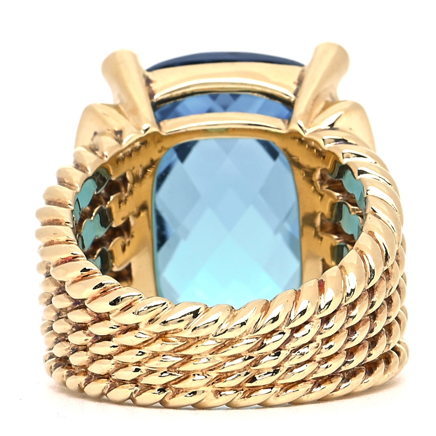 18K Yellow Gold Diamond Blue Topaz 20mm Wheaton Ring 54 6.75