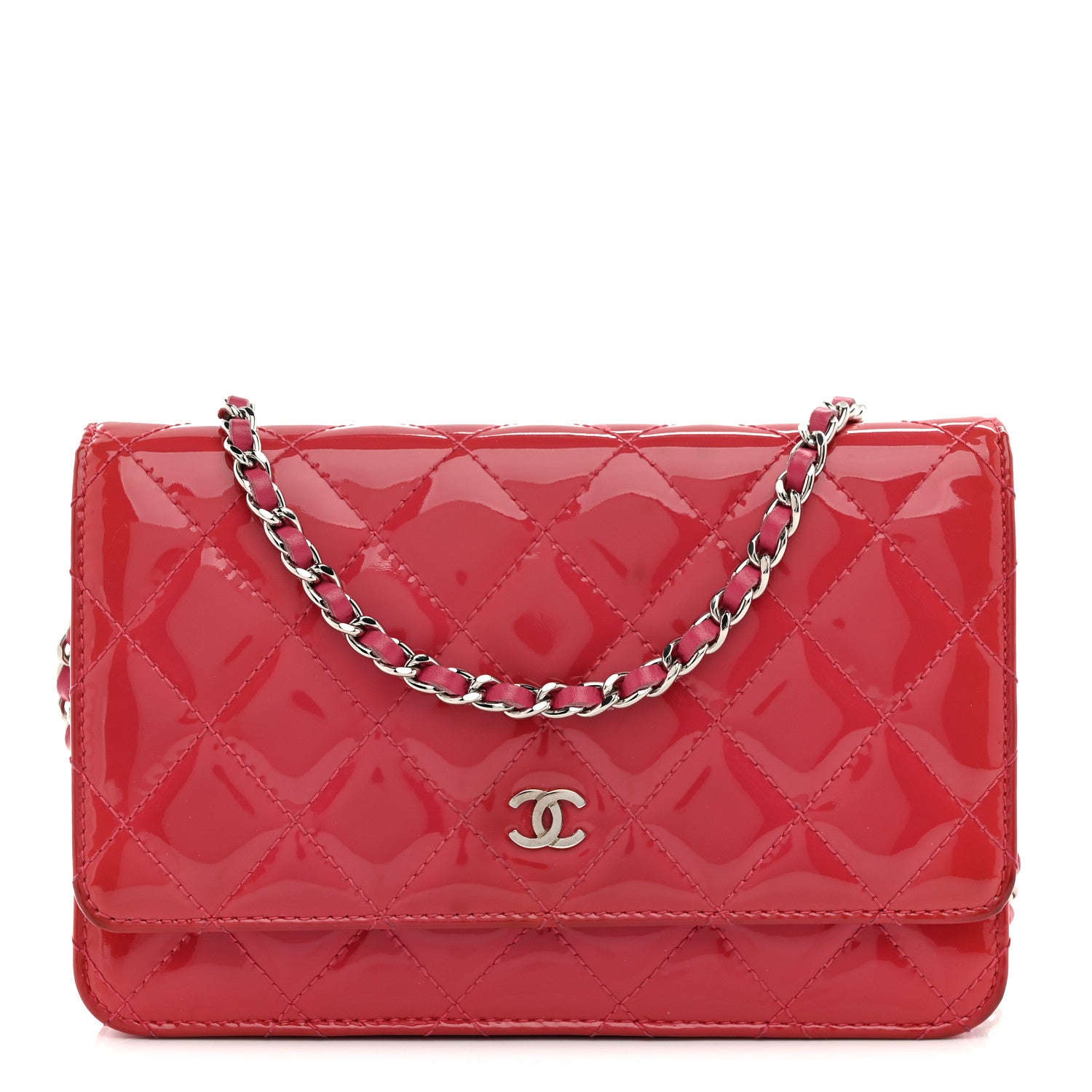 Chanel Patent Calfskin Quilted Wallet On Chain WOC Pink 1 of 14