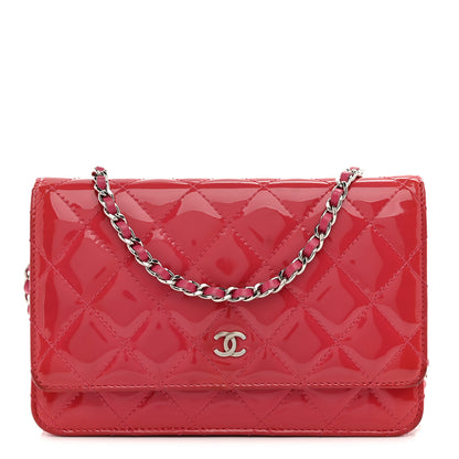 Chanel Patent Calfskin Quilted Wallet On Chain WOC Pink 1 of 14