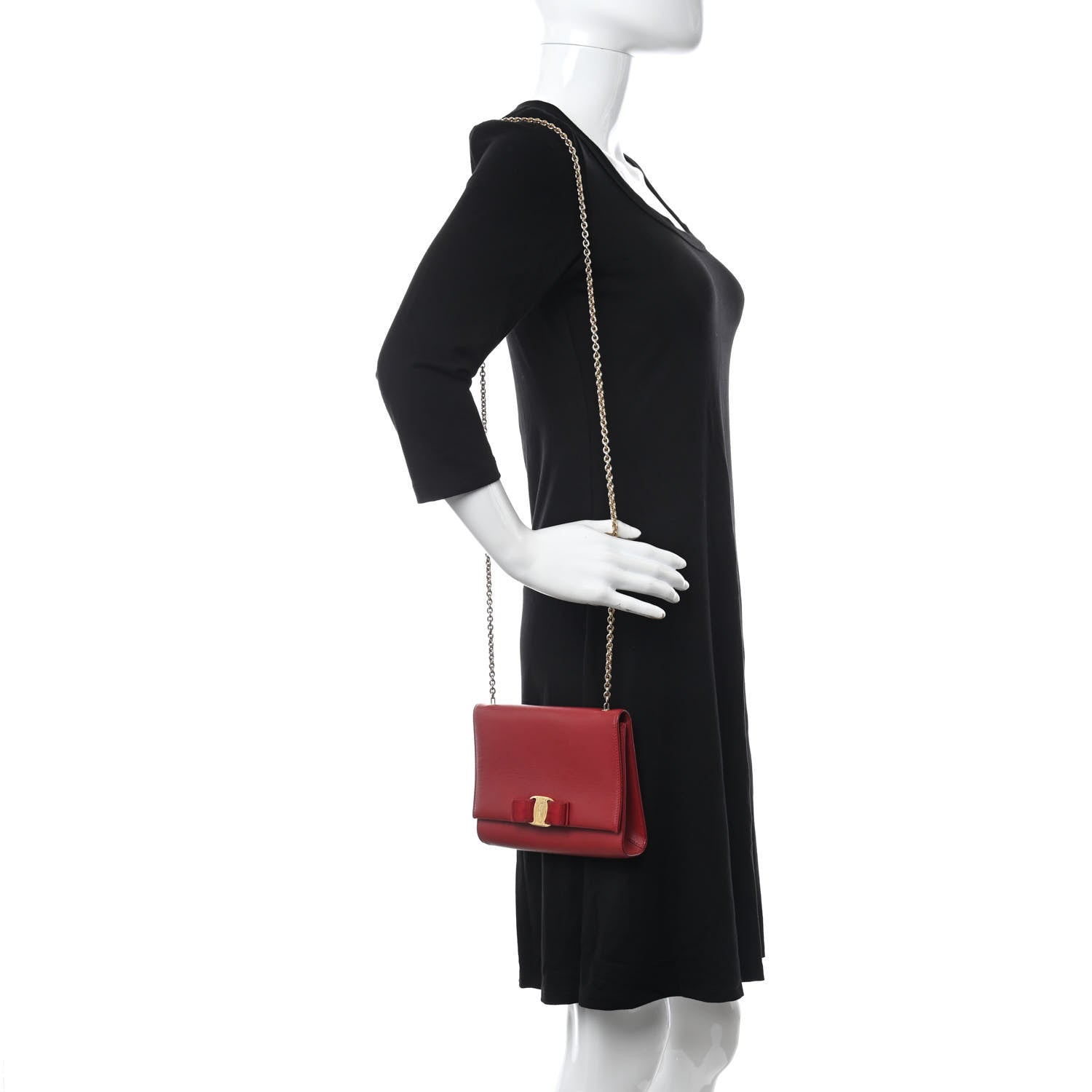 Salvatore Ferragamo Hammered Calfskin Mini Miss Vara Bow Chain Bag Red 2 of 9