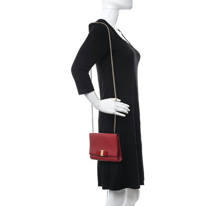 Salvatore Ferragamo Hammered Calfskin Mini Miss Vara Bow Chain Bag Red 2 of 9
