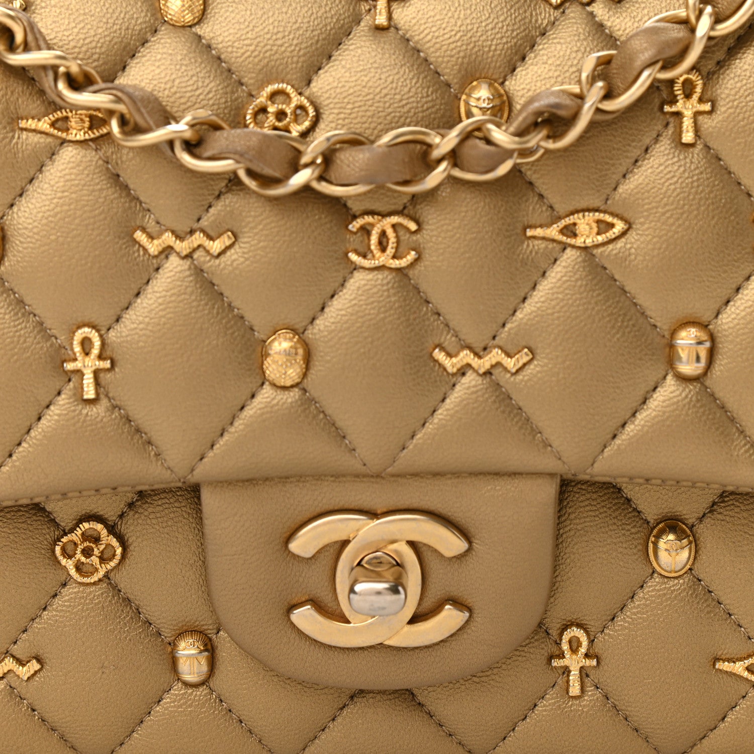 Chanel Metallic Lambskin Quilted Egyptian Amulet Medium Double Flap Gold 8 of 13