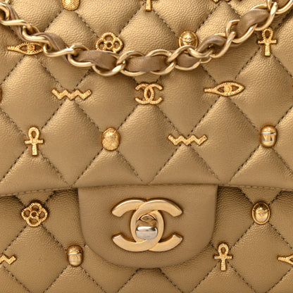 Chanel Metallic Lambskin Quilted Egyptian Amulet Medium Double Flap Gold 8 of 13