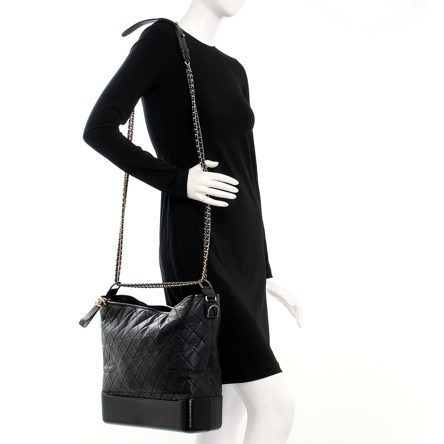 Aged Calfskin Quilted Large Gabrielle Hobo Black