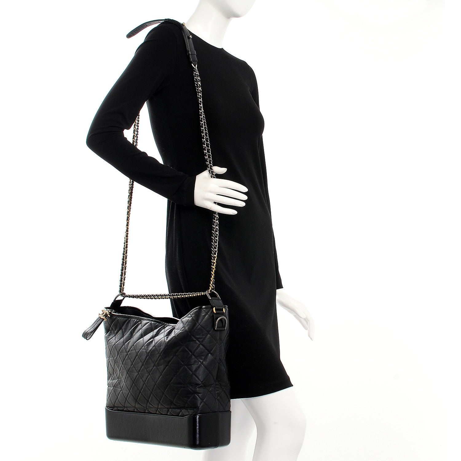 Chanel Aged Calfskin Quilted Large Gabrielle Hobo Black 2 of 13