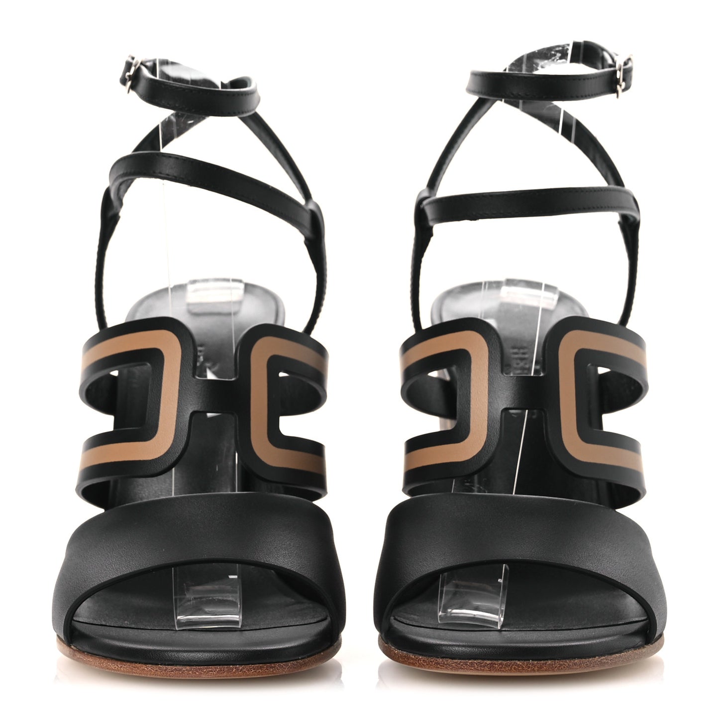 Calfskin Klara 100 Wedge Sandals 35 Black Natural