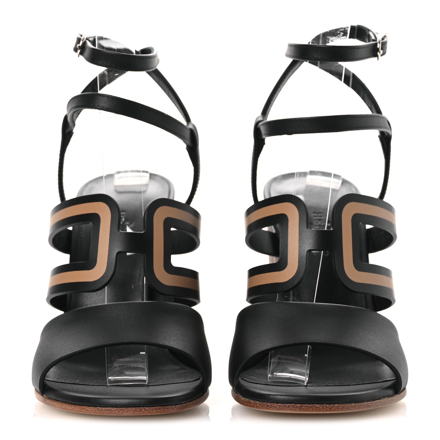 Hermes Calfskin Klara 100 Wedge Sandals 35 Black Natural 3 of 13