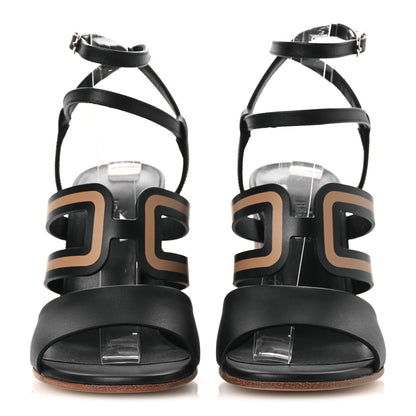 Hermes Calfskin Klara 100 Wedge Sandals 35 Black Natural 3 of 13