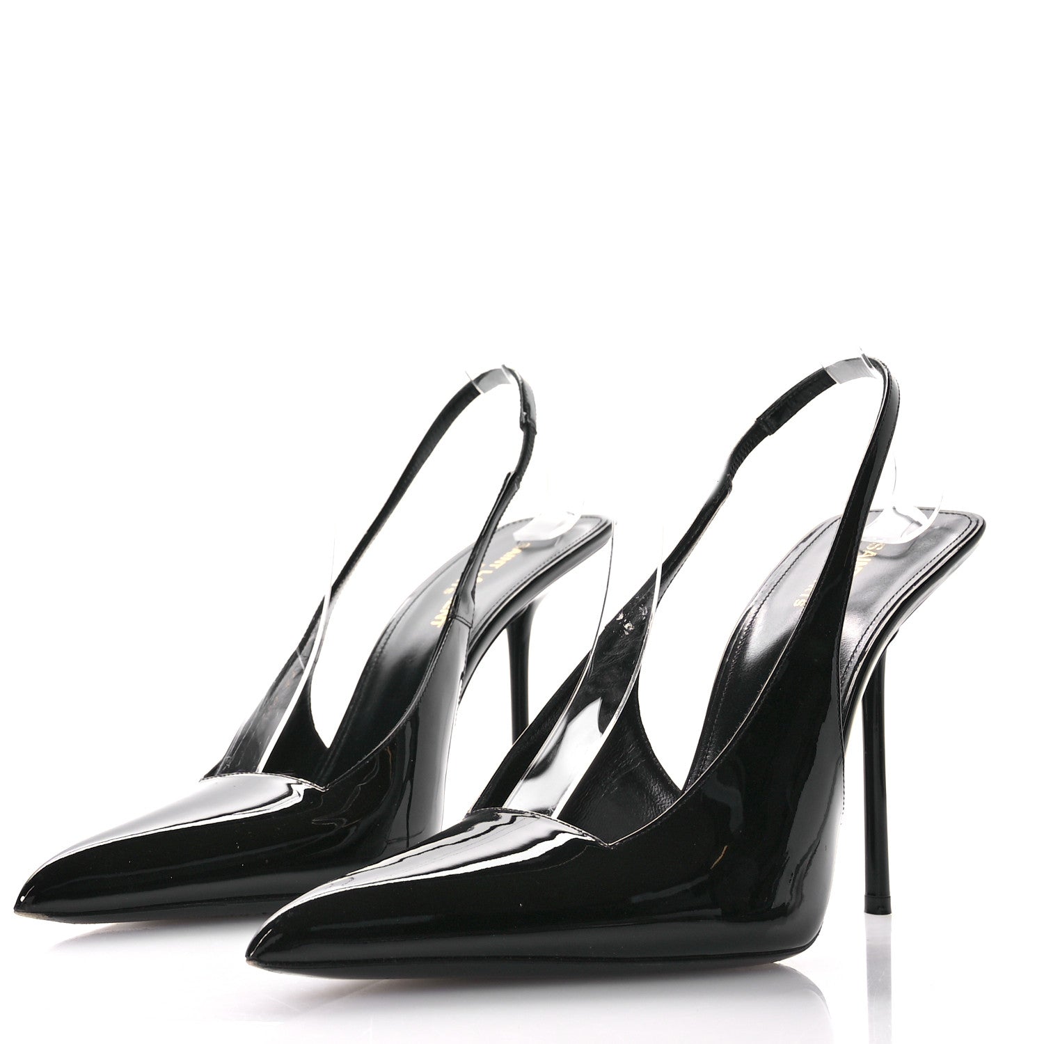 Saint Laurent Patent Calfskin Kiss 105 Slingback Pumps 41 Black 4 of 9