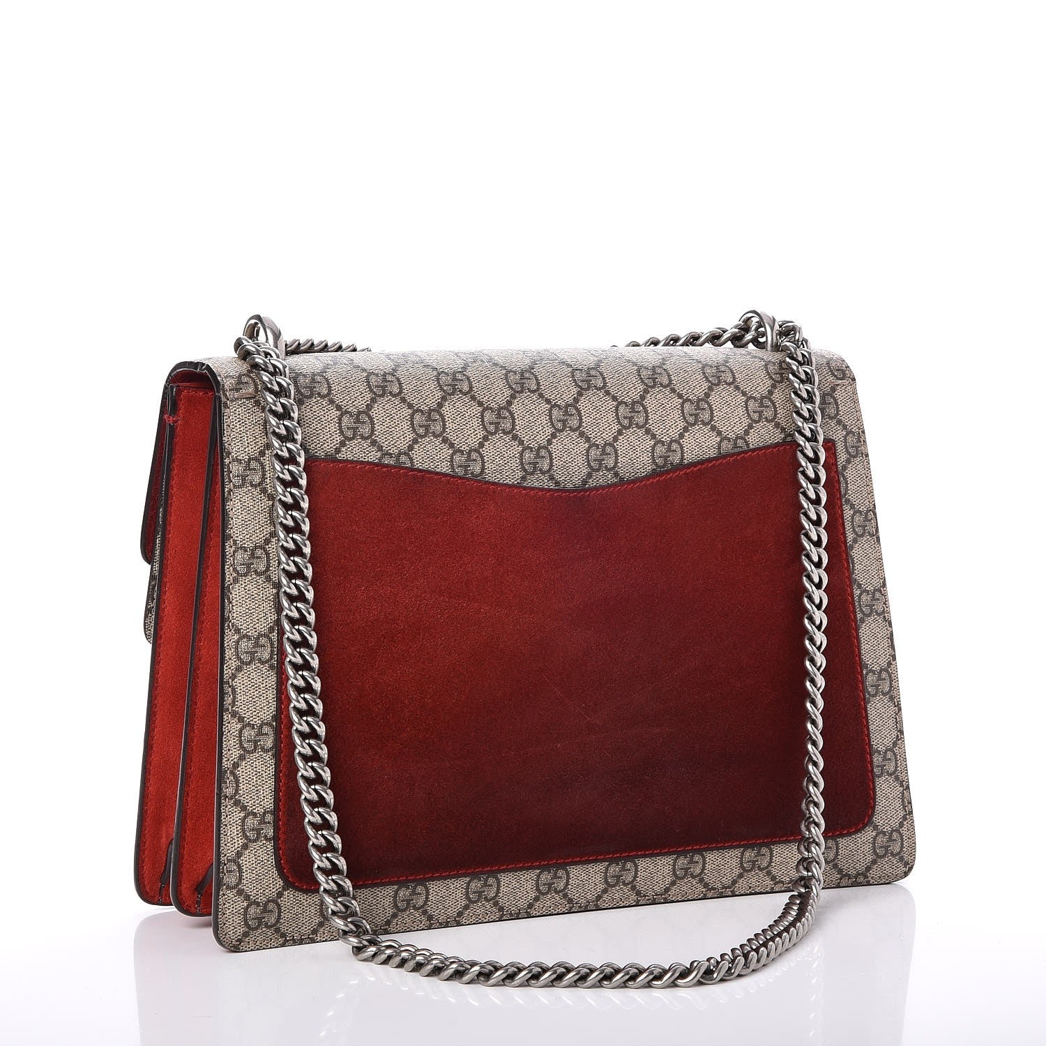 Gucci GG Supreme Monogram Suede Cudu Medium Dionysus Shoulder Bag Beige Ebony Vulcanic Red 4 of 10