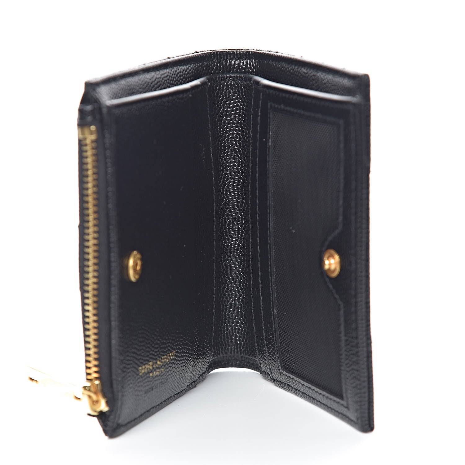 Saint Laurent Grain De Poudre Matelasse Chevron Monogram Zipped Card Case Black 5 of 8