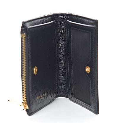 Saint Laurent Grain De Poudre Matelasse Chevron Monogram Zipped Card Case Black 5 of 8