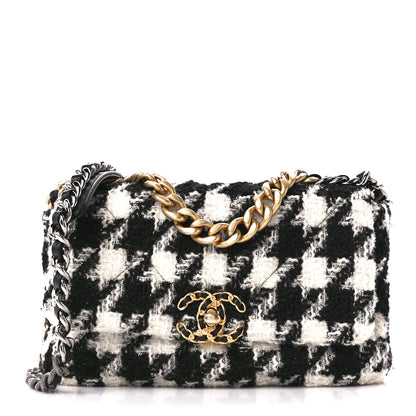 Chanel Tweed Quilted Medium Chanel 19 Flap Black Ecru White 1 of 11