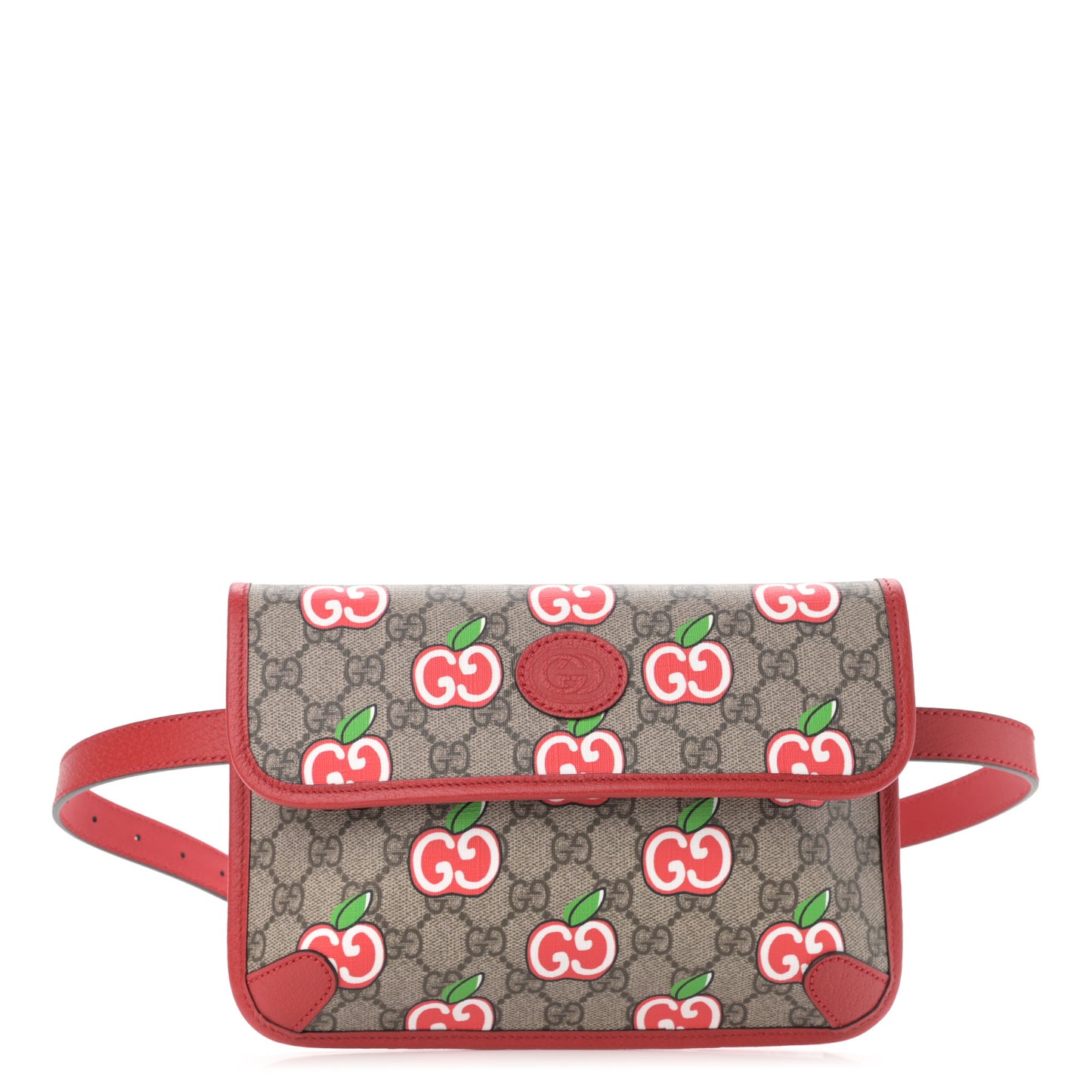GG Supreme Monogram Apple Interlocking G Belt Bag Beige Multicolor Lobster Red