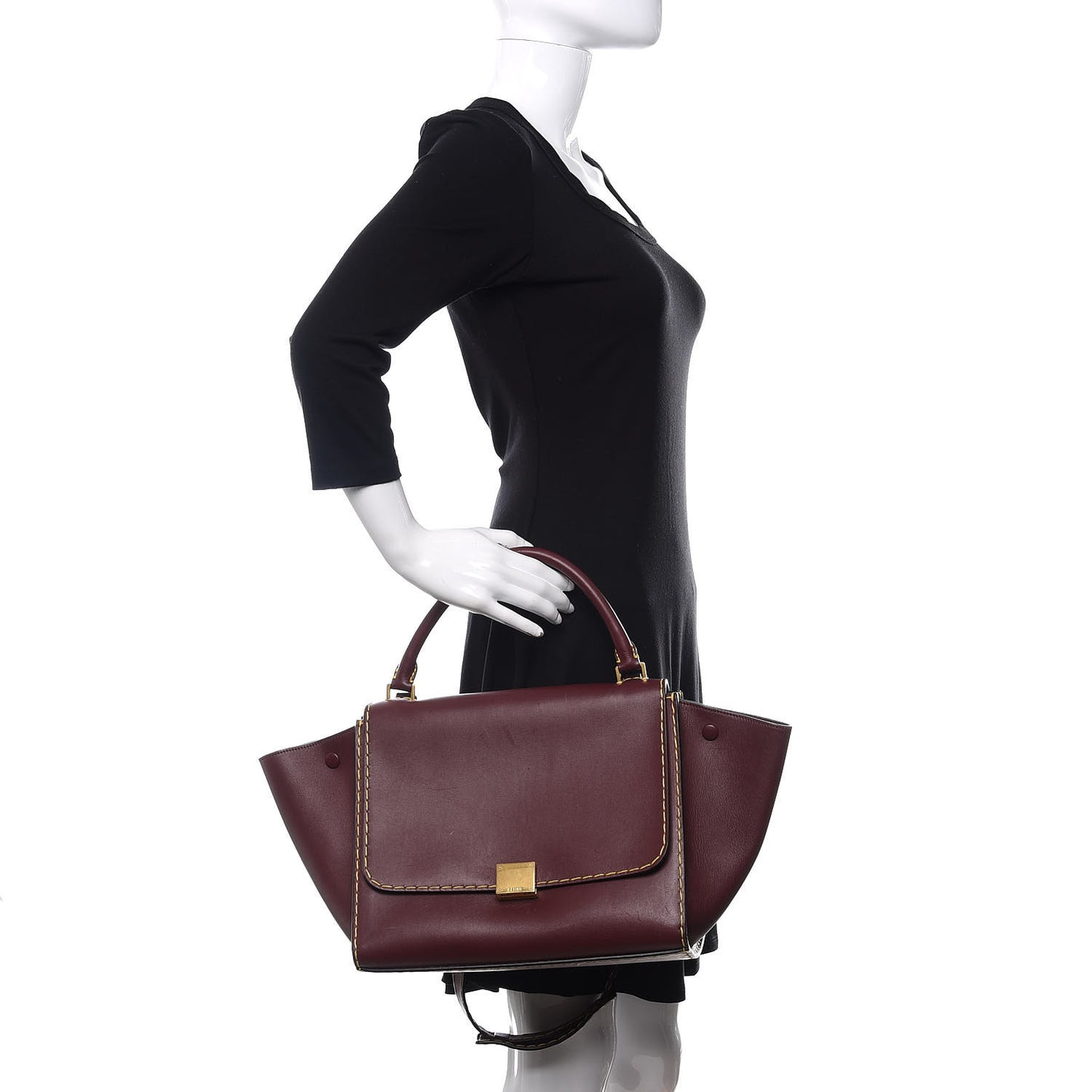 Smooth Calfskin Yellow Stitching Medium Trapeze Burgundy