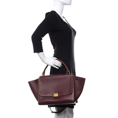 Celine Smooth Calfskin Yellow Stitching Medium Trapeze Burgundy 3 of 14