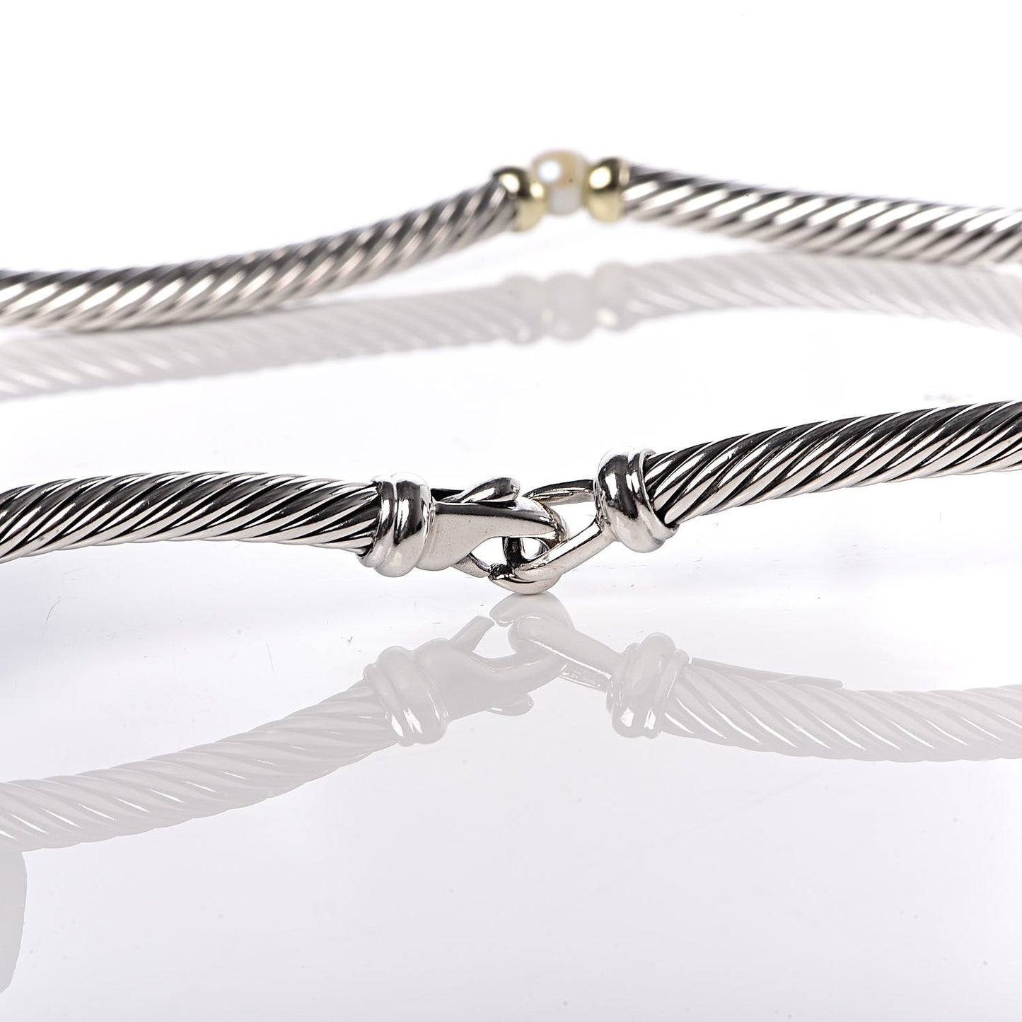 Sterling Silver 14K Yellow Gold Pearl Hampton Cable Choker Necklace