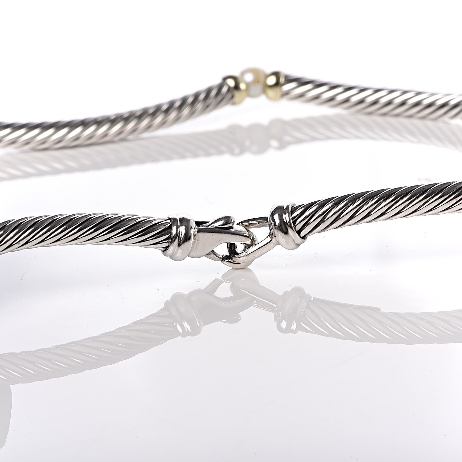 David Yurman Sterling Silver 14K Yellow Gold Pearl Hampton Cable Choker Necklace 3 of 4