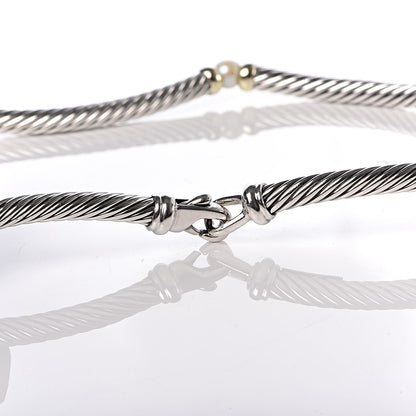 David Yurman Sterling Silver 14K Yellow Gold Pearl Hampton Cable Choker Necklace 3 of 4