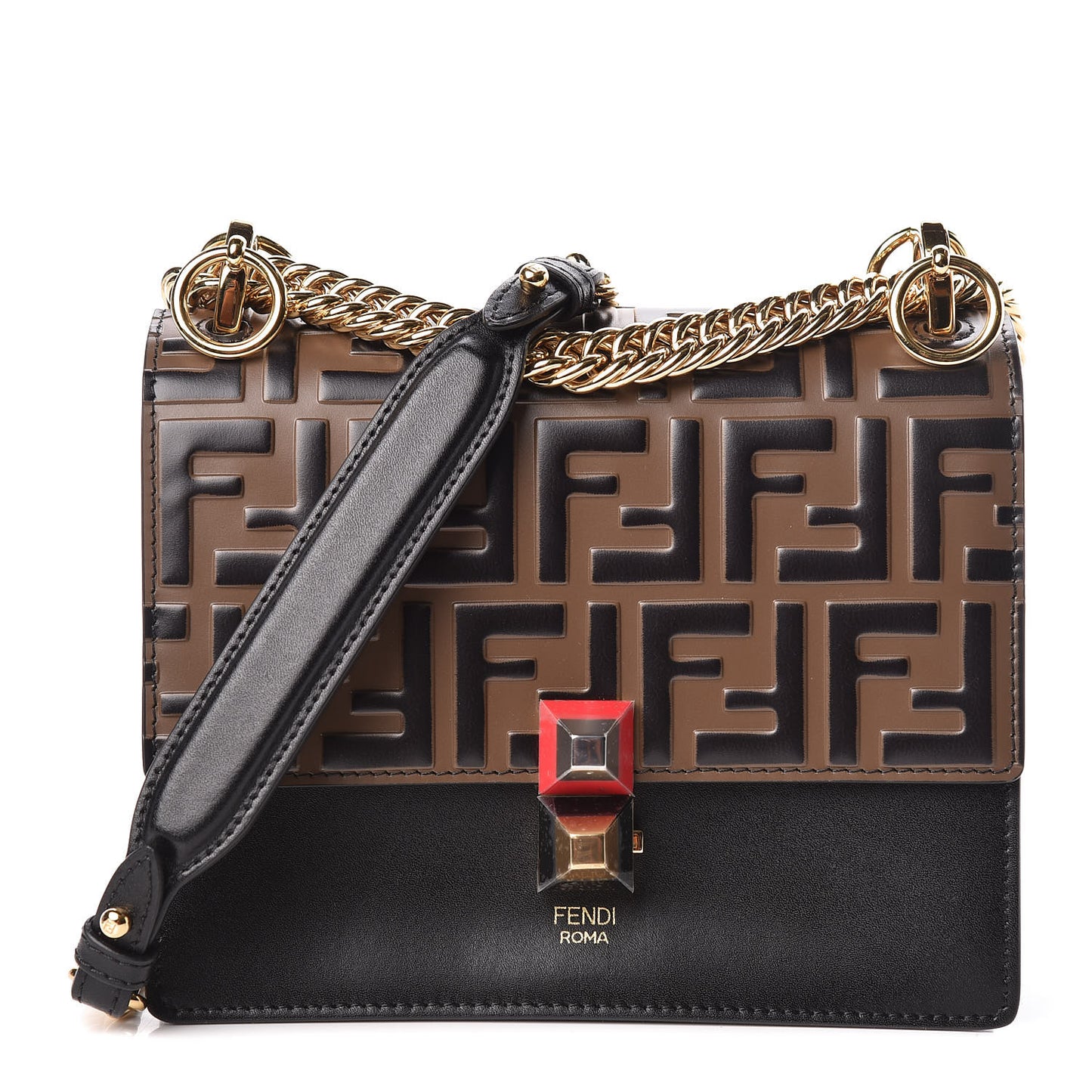 Vitello Liberty Bi-Color FF 1974 Embossed Small Kan I Shoulder Bag Black Maya