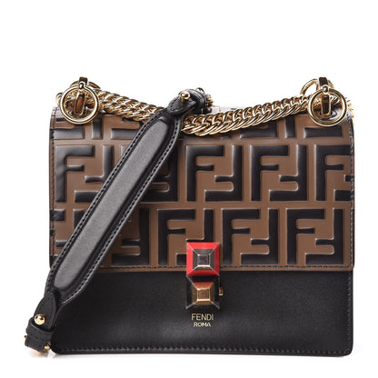 Fendi Vitello Liberty Bi-Color FF 1974 Embossed Small Kan I Shoulder Bag Black Maya 1 of 10