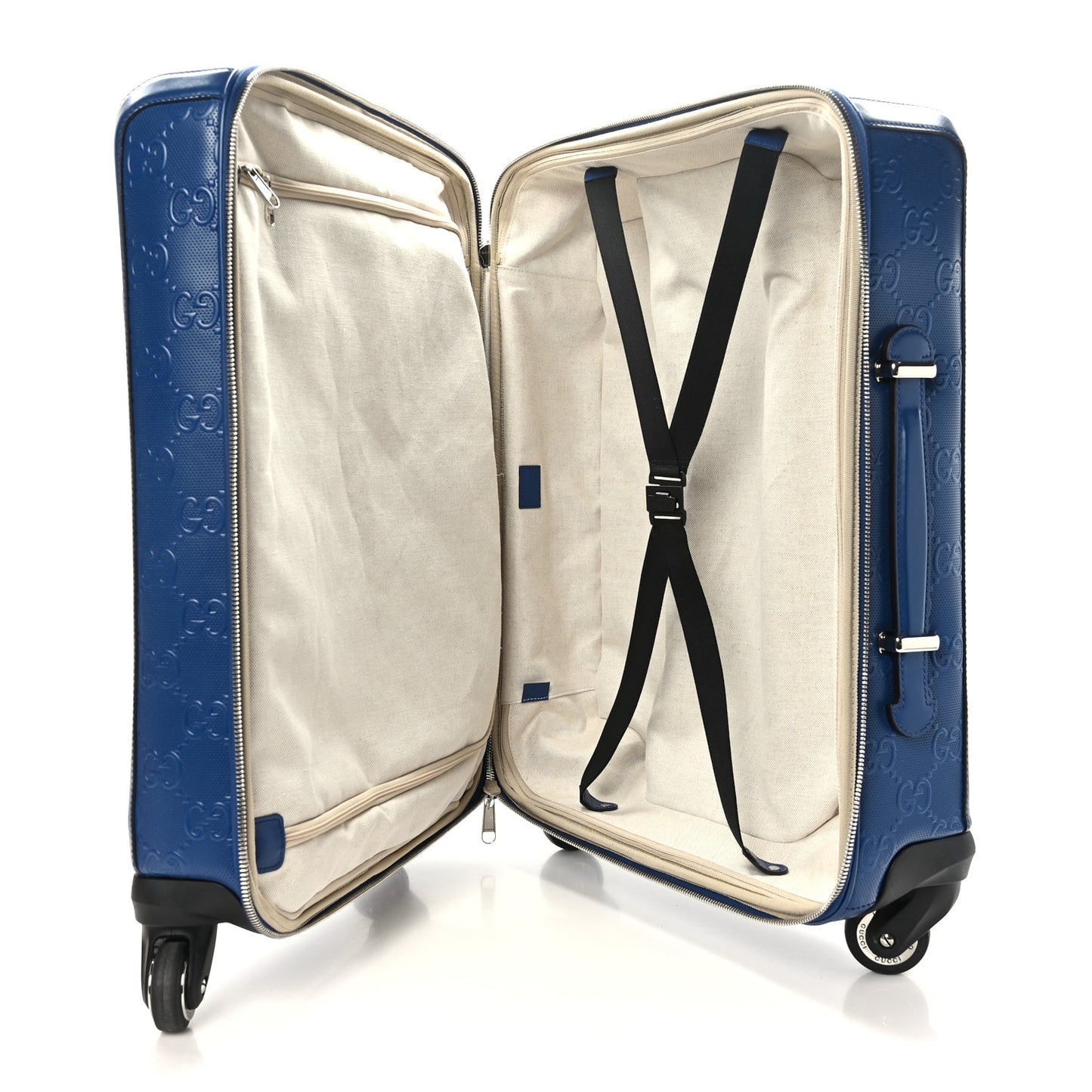 Calfskin GG Tennis Embossed Small Savoy Cabin Trolley Intense Metal Blue
