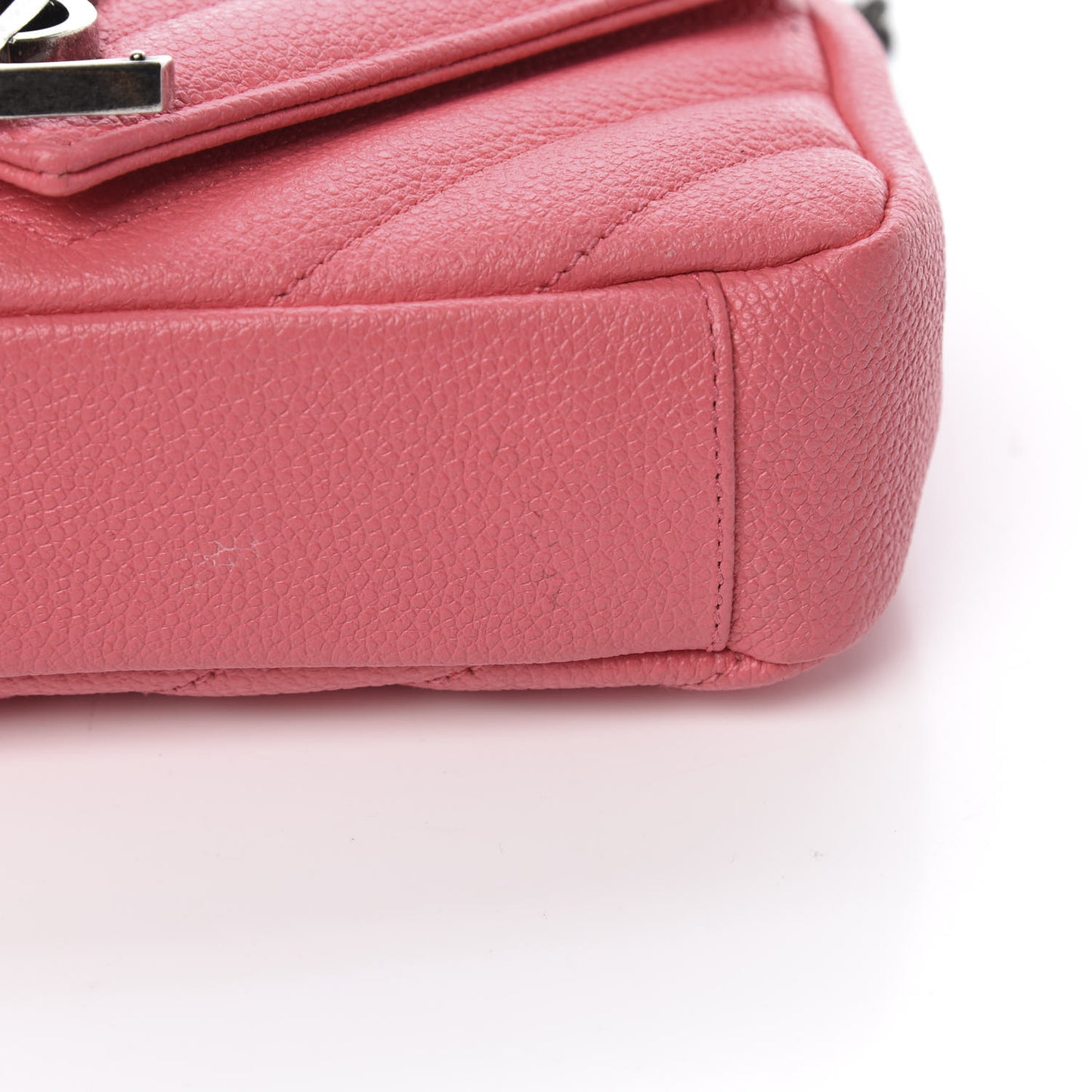 Grained Calfskin Matelassé Chevron Monogram Classic Baby Chain Bag Rose Dark