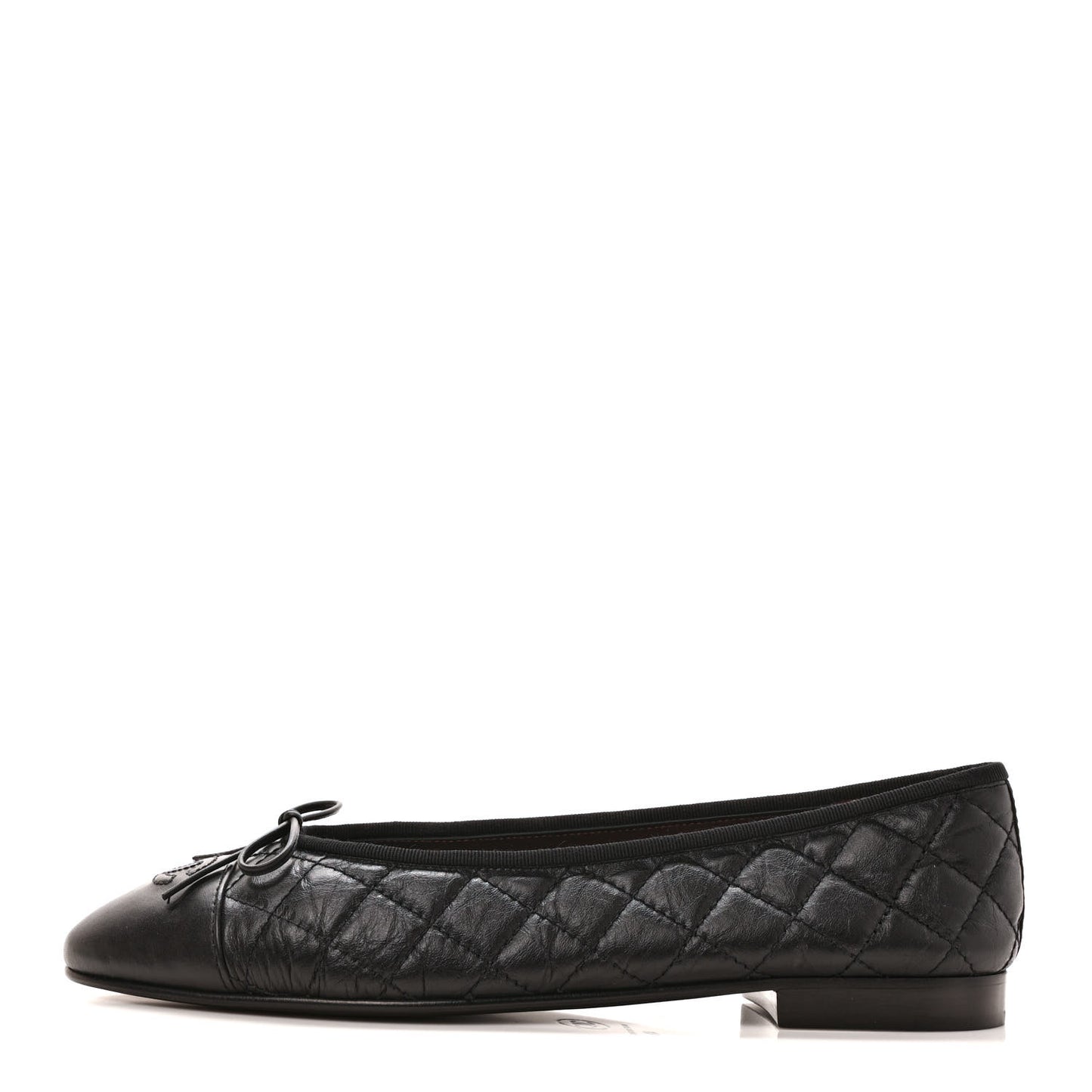 Aged Calfskin Quilted CC Cap Toe Ballerina Flats 41 Black
