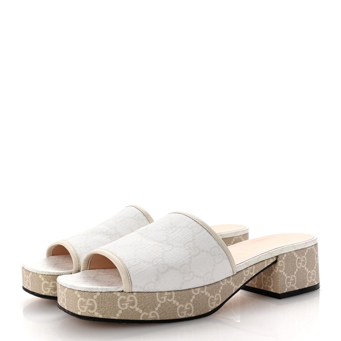 GG Supreme Monogram Malaga Kid Platform Mule Sandals 40 White Mystic White