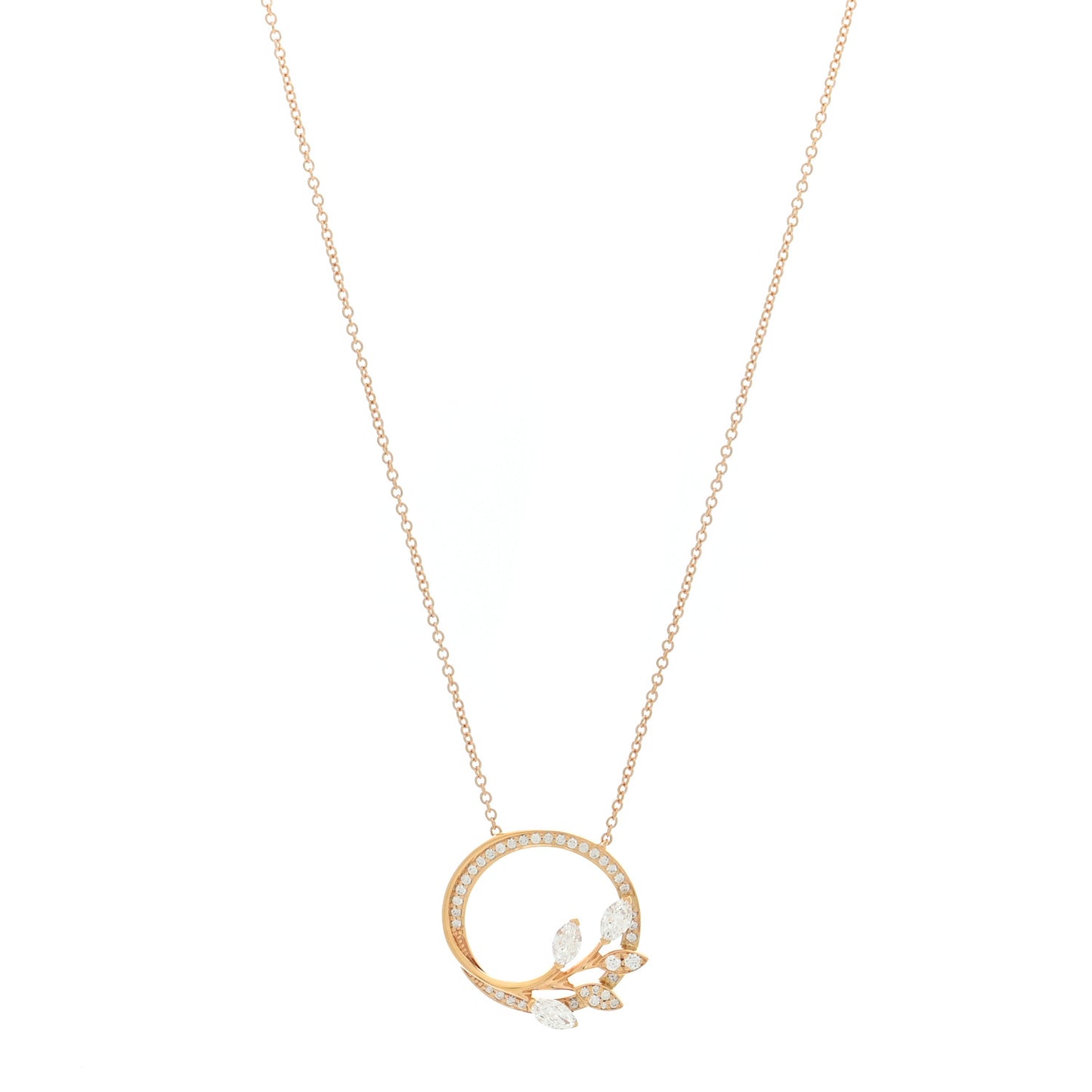 18K Rose Gold Diamond Victoria Vine Circle Pendant Necklace