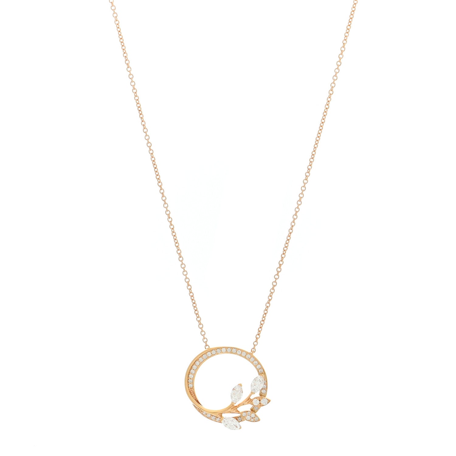 Tiffany 18K Rose Gold Diamond Victoria Vine Circle Pendant Necklace 1 of 5