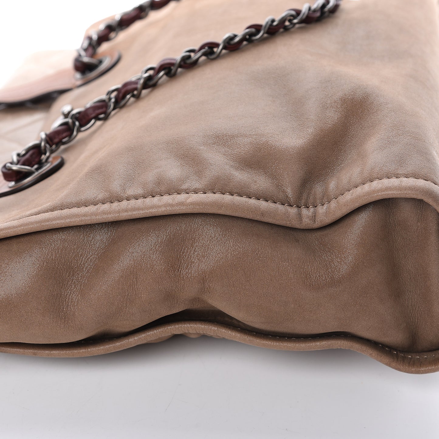 Iridescent Glazed Calfskin In The Mix Tote Kahki