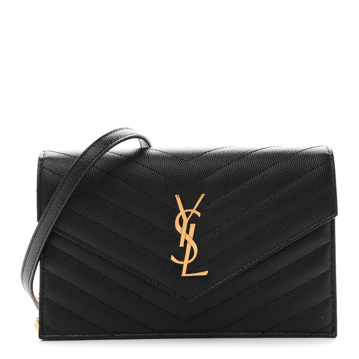 Grain De Poudre Matelasse Chevron Monogram Envelope Chain Wallet Black