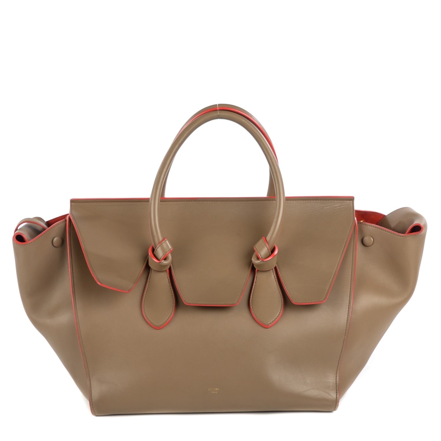 Celine Natural Calfskin Medium Tie Knot Tote Dark Beige Orange Trim 1 of 9