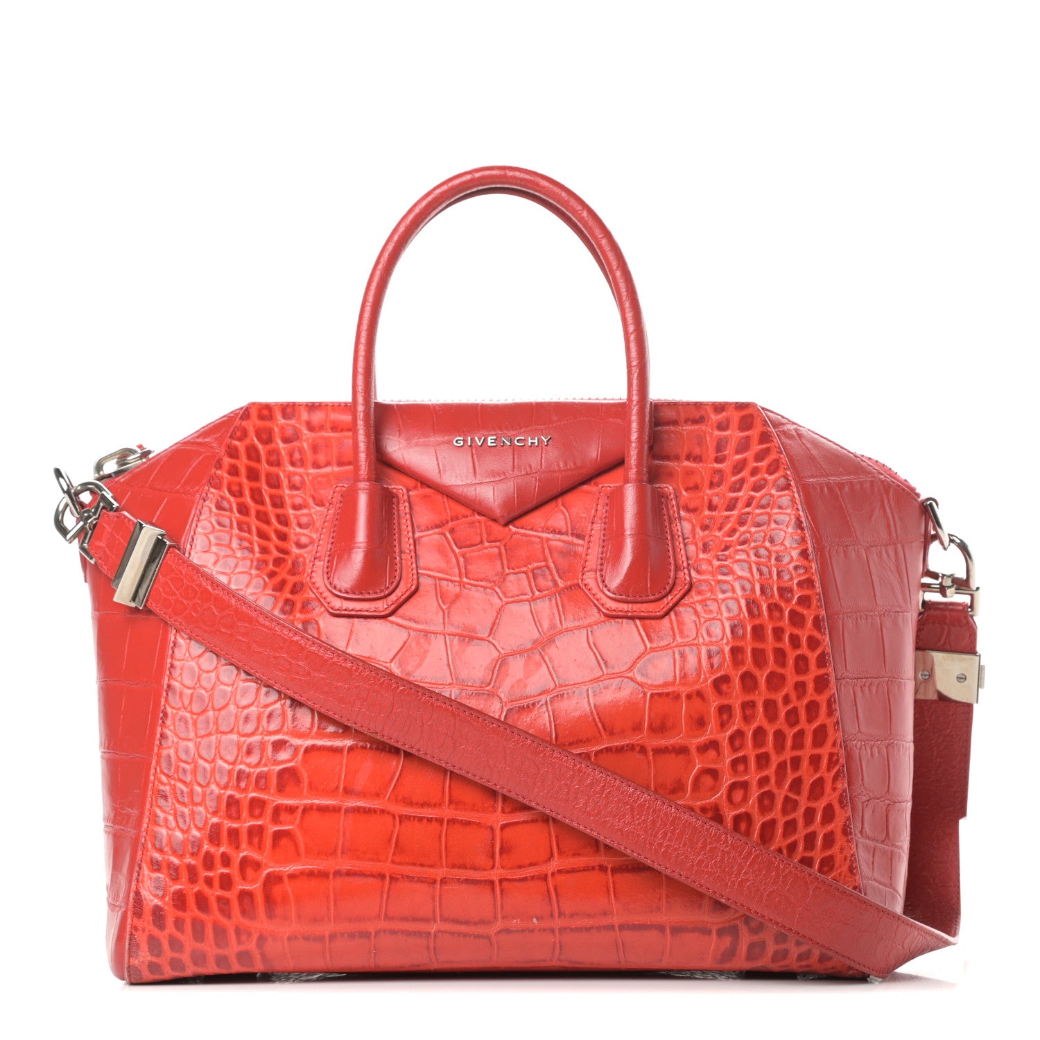 Givenchy Calfskin Crocodile Embossed Medium Antigona Red 1 of 21