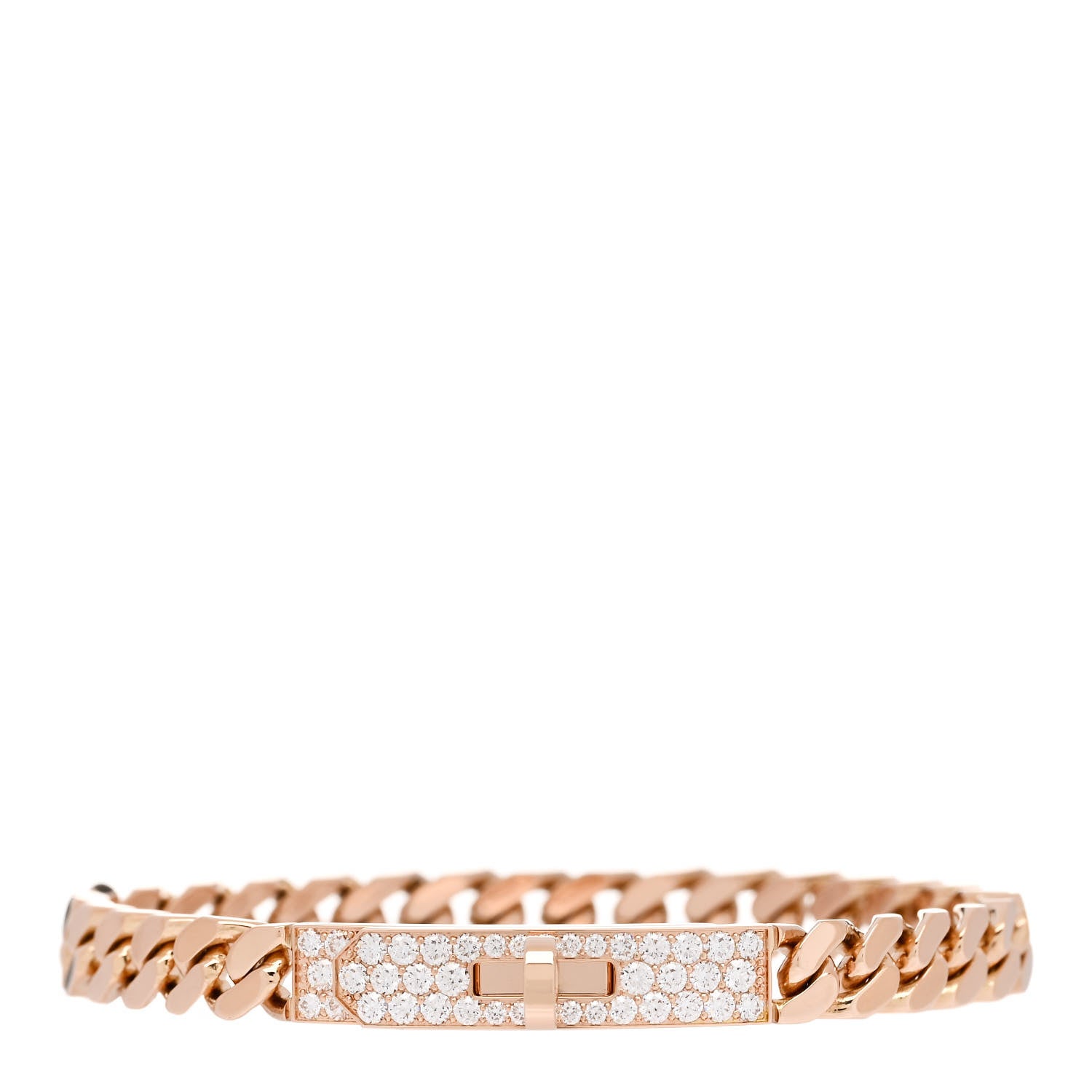 Hermes 18K Rose Gold Diamond PM Kelly Gourmette Bracelet ST 1 of 4