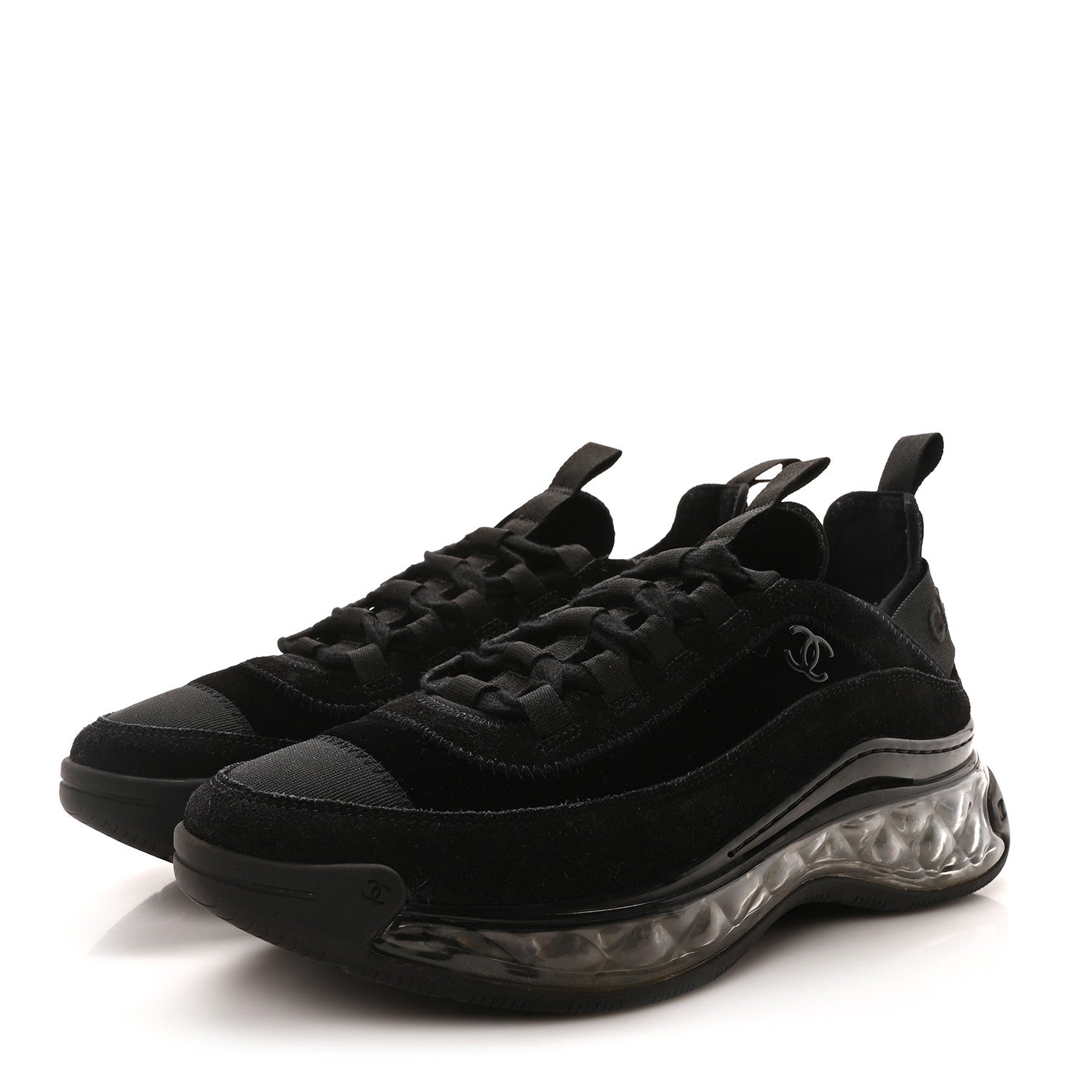 Chanel Suede Calfskin Velvet Grosgrain CC Sneakers 39 Black 4 of 9