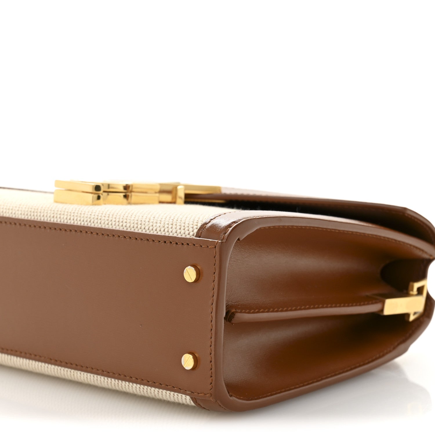 Saint Laurent Canvas Calfskin Mini Classic Monogram Cassandra Top Handle Tan Natural 9 of 12