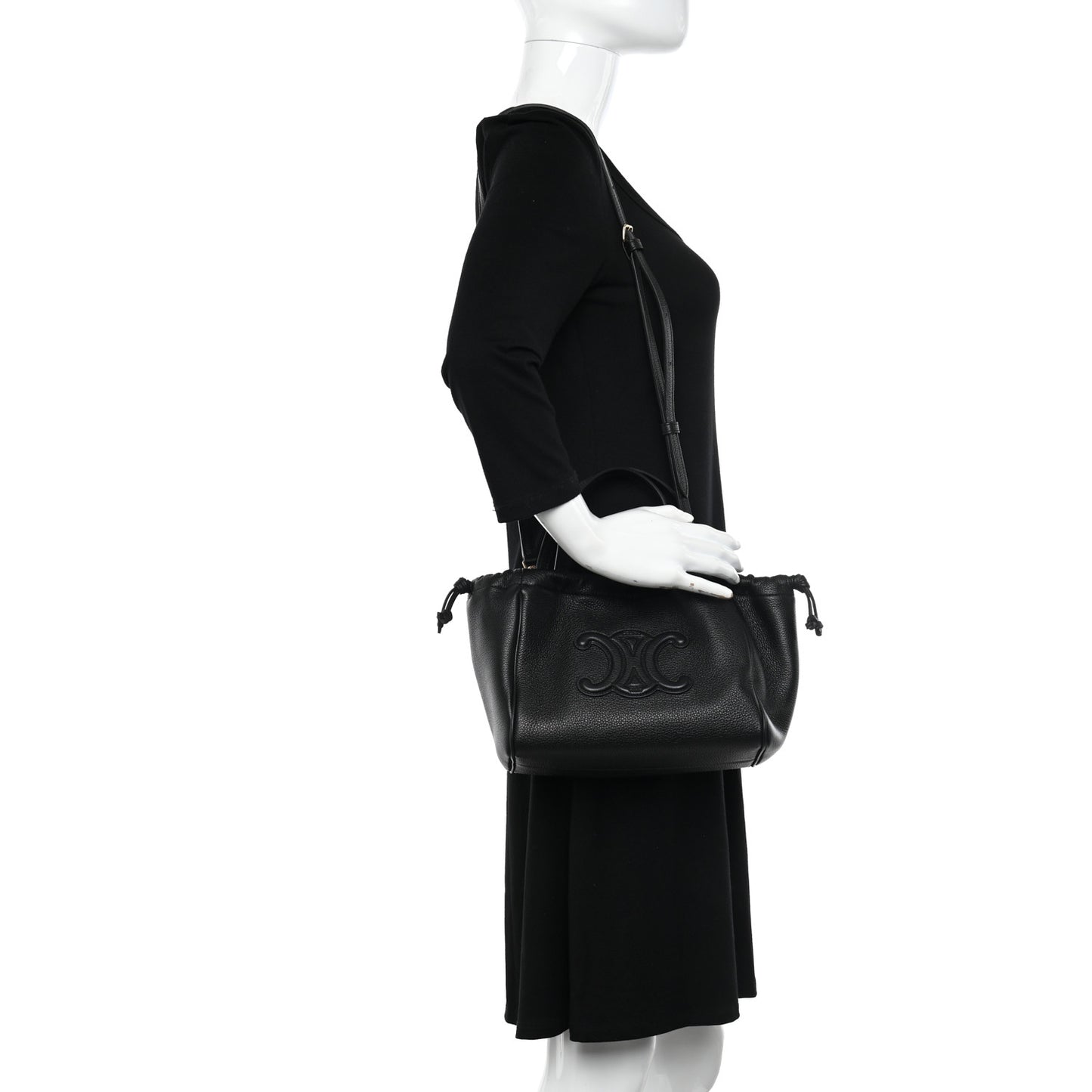 Calfskin Cuir Small Triomphe Cabas Drawstring Black