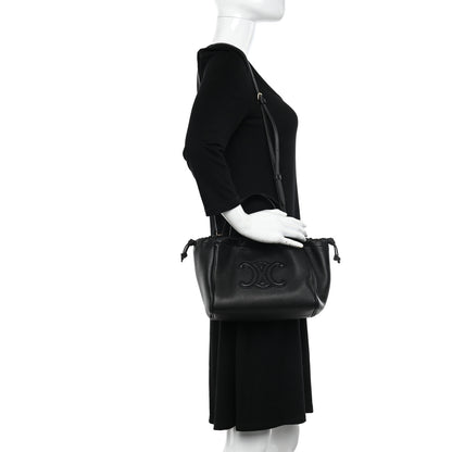 Celine Calfskin Cuir Small Triomphe Cabas Drawstring Black 2 of 10