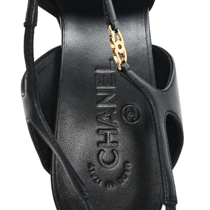 Chanel Iridescent Lambskin Pointed Cap Toe CC Slingback Pumps 41 Black 8 of 10