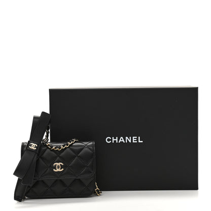 Chanel Lambskin Quilted Mini Coco Bow Clutch With Chain Black 13 of 13