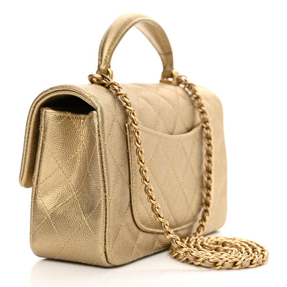 Chanel Metallic Caviar Quilted Mini Top Handle Rectangular Flap Gold 3 of 10