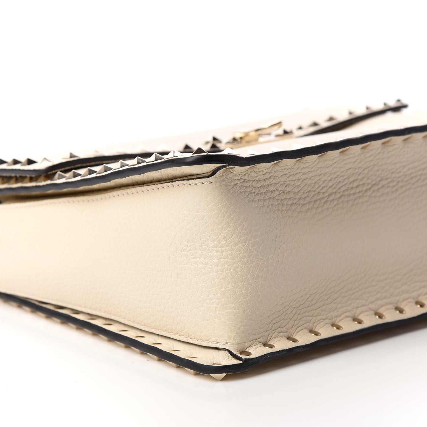 Grained Calfskin Rockstud Top Handle Flap Shoulder Bag Light Ivory