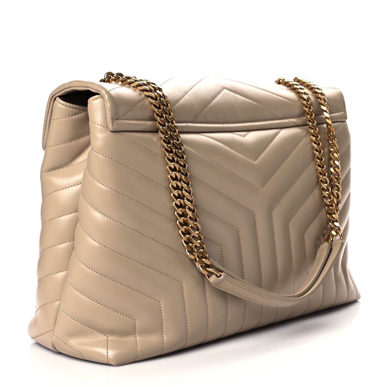 Saint Laurent Calfskin Matelasse Large Loulou Monogram Chain Satchel Dark Beige 2 of 9